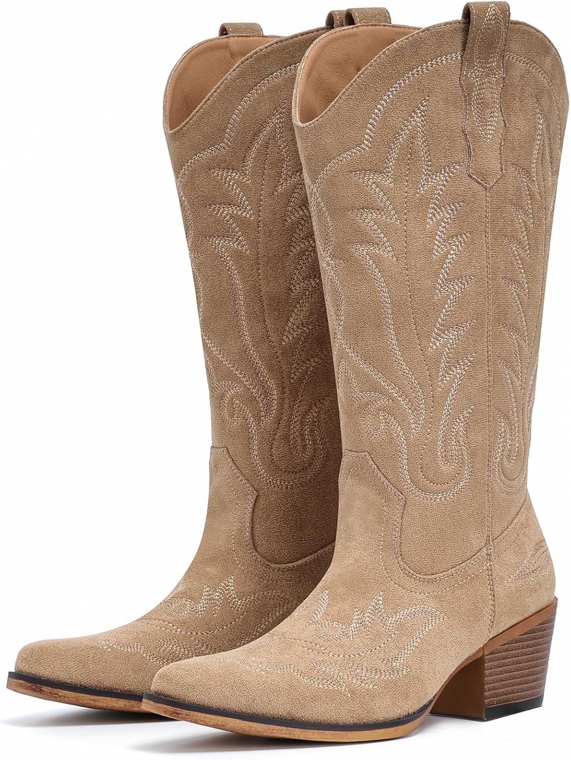 Suede Cowboy Boots for Women with Embroidered Retro Style