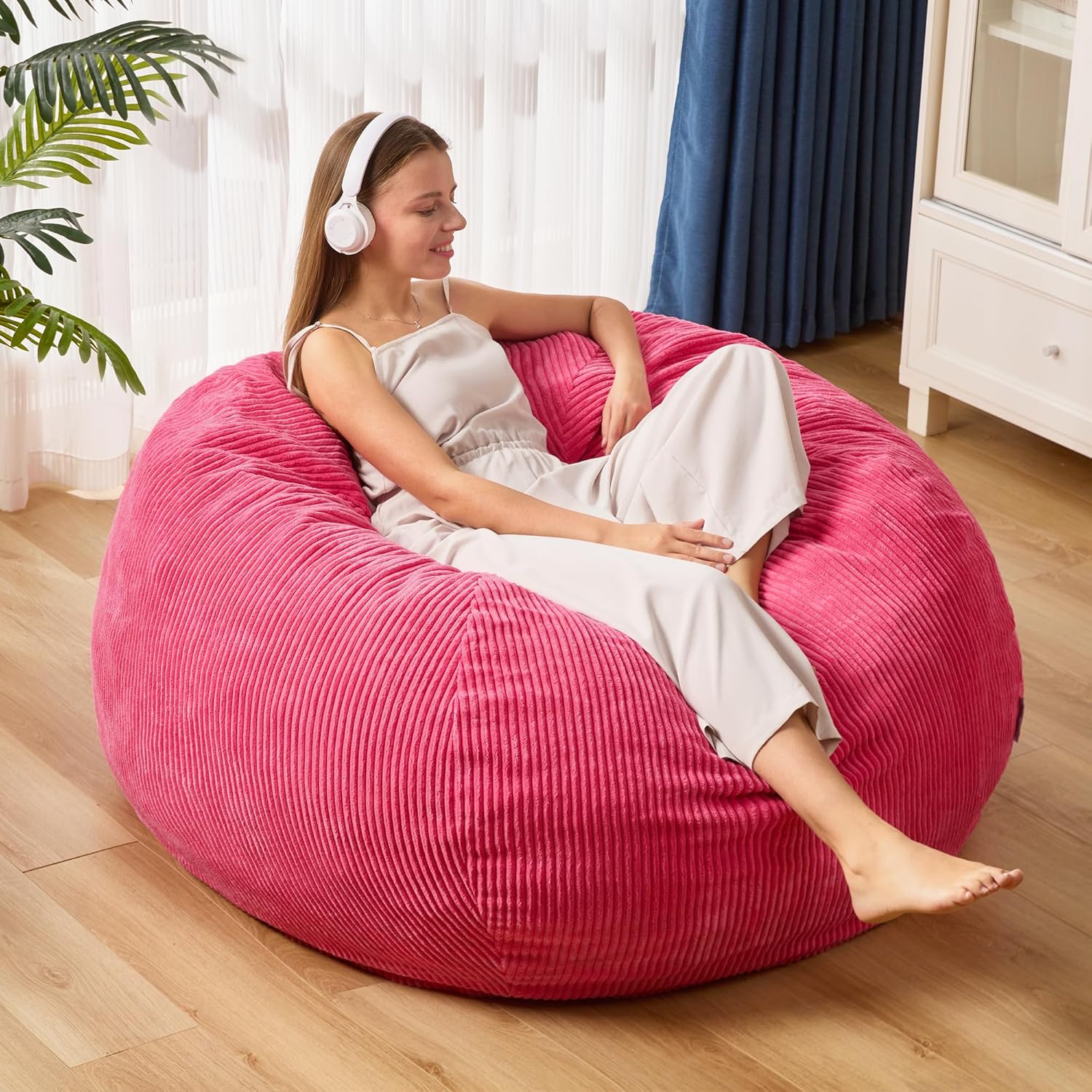 Pink Corduroy Teardrop Memory Foam Beanbag