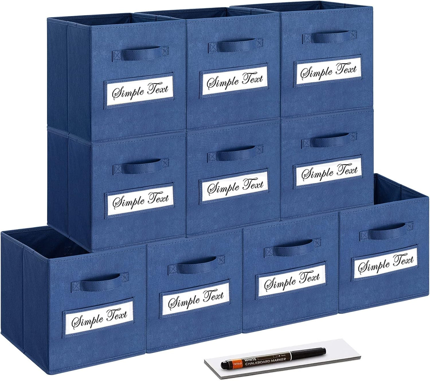 11 Inch Storage Cube Set of 10 Foldable Fabric Bins in Navy Blue