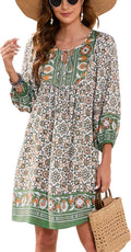 Women Casual Summer Boho Floral V Neck Dress - Flowy Beach Fit