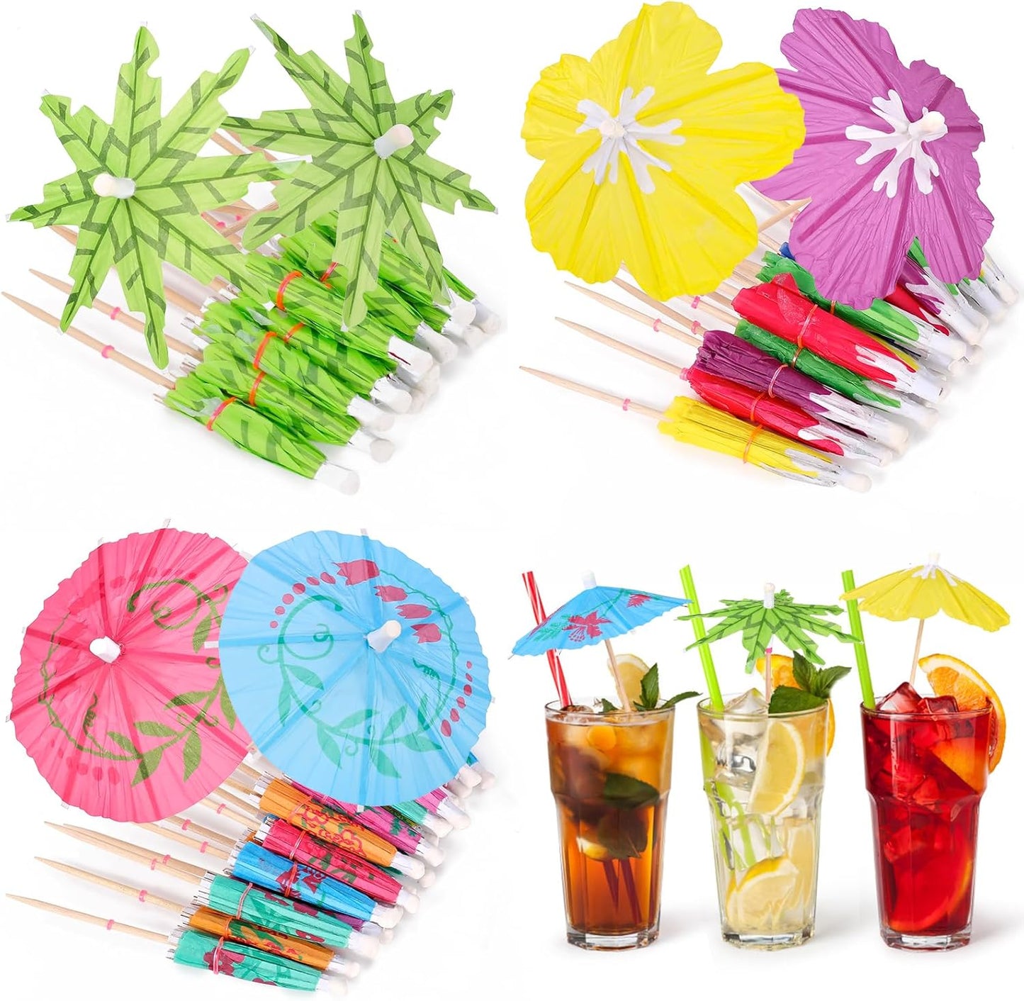 Tropical Party Picks Set - 180 Palm Leaf Umbrellas - RENYIH