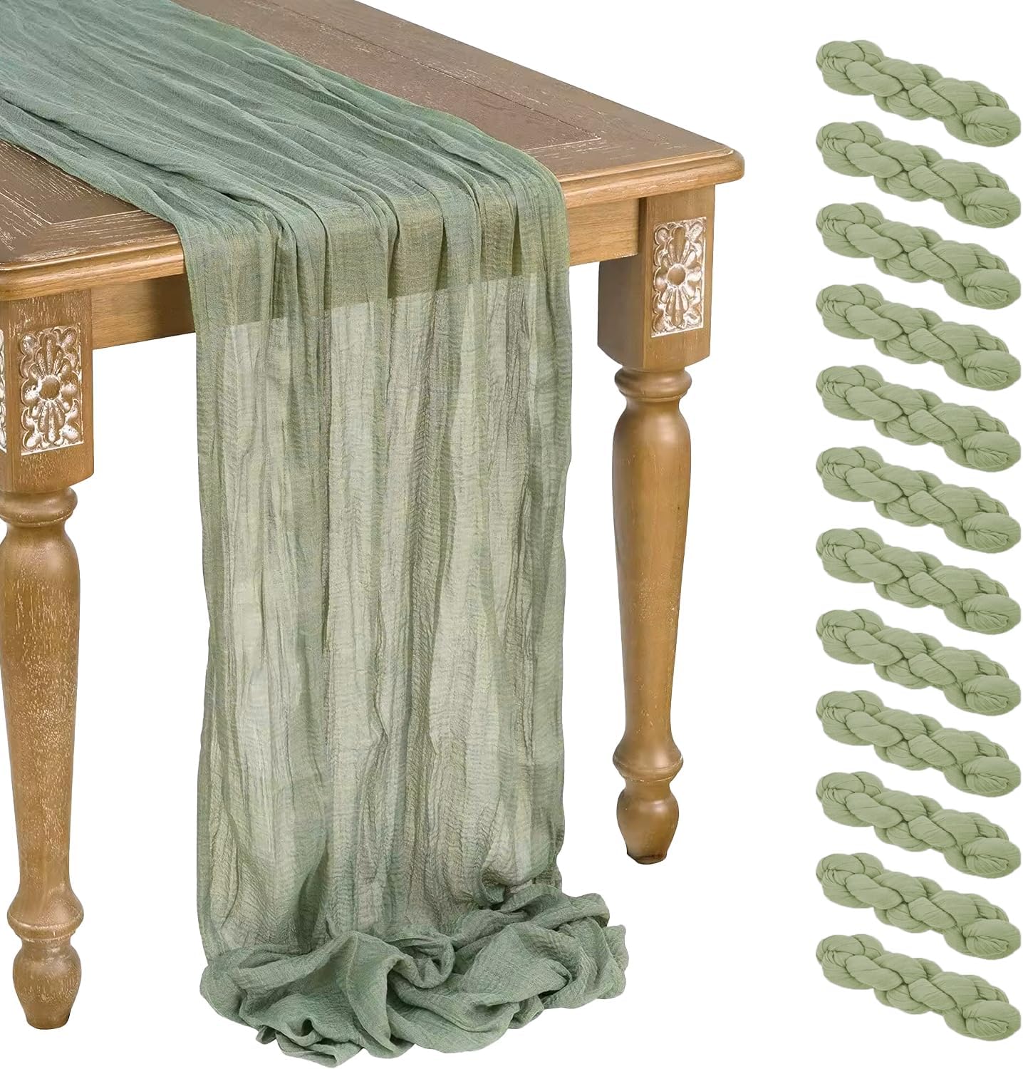 12 Pcs Sage Green Cheesecloth Table Runner for Elegant Events