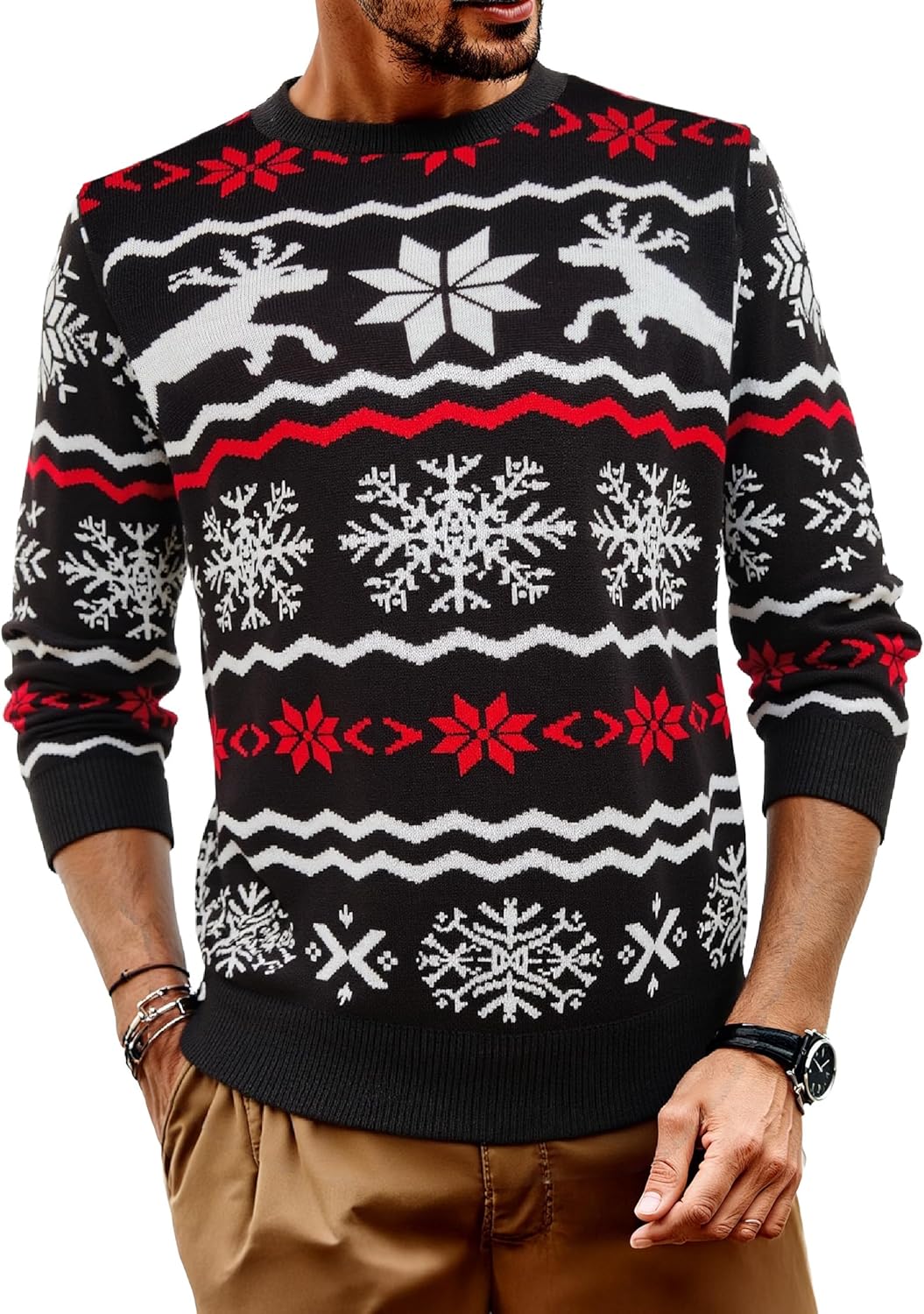 RQP Men's Ugly Christmas Sweater with Reindeer for Holidays
