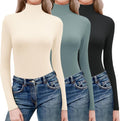 Ekouaer Women 3-Pack Ribbed Turtleneck Thermal Tops - Lightweight