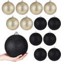 6 in Large Christmas Ball Ornaments Pack of 12 - Glitter Black