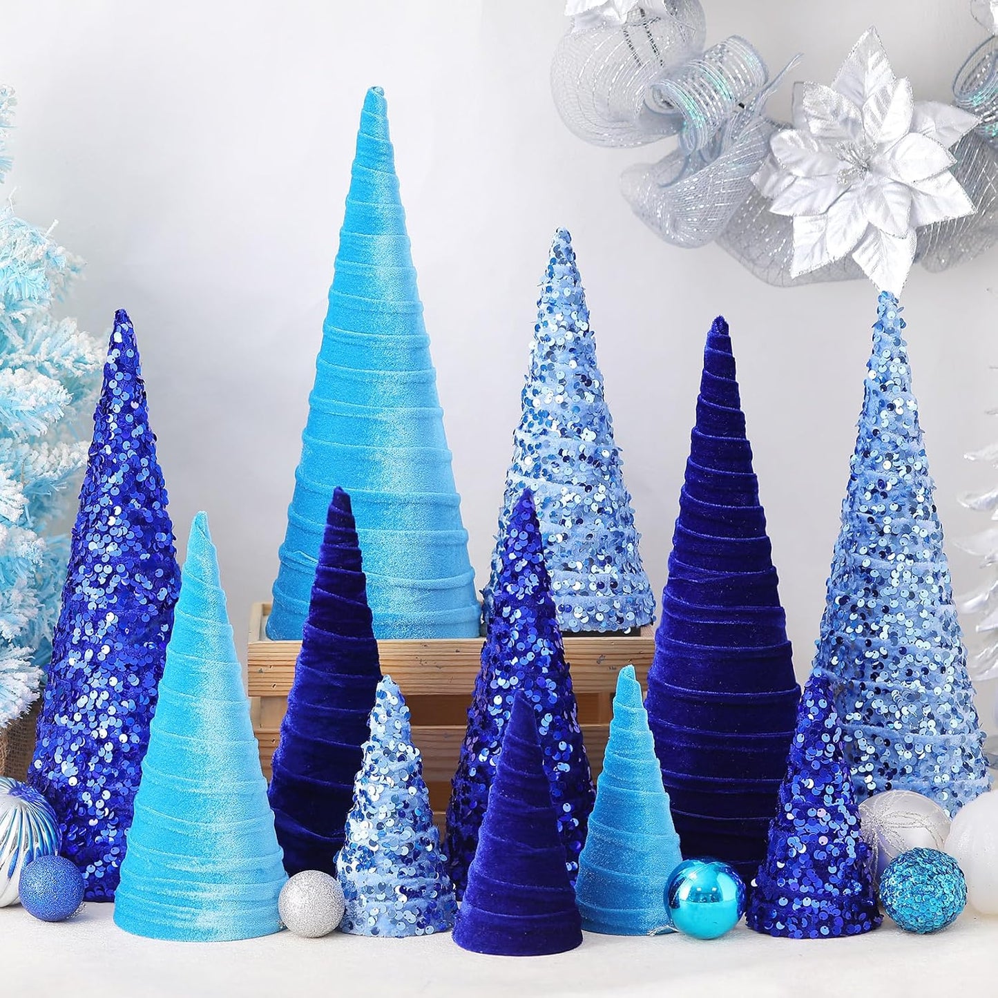 12 Pcs Christmas Velvet Trees Set for Modern Holiday Decor