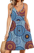 Women's Summer Floral Spaghetti Strap Sundress - Casual Pocket Dress