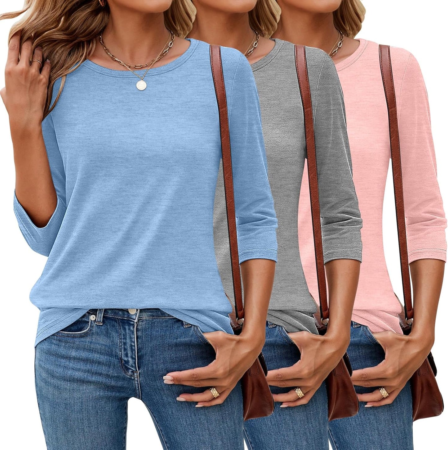 3 Pack 3/4 Sleeve Tops for Women - Dressy Casual Tees