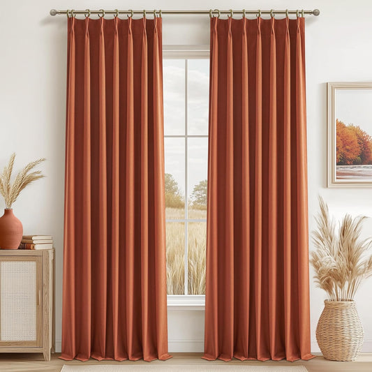 Fall Burnt Orange Pinch Pleated Blackout Curtains for Home