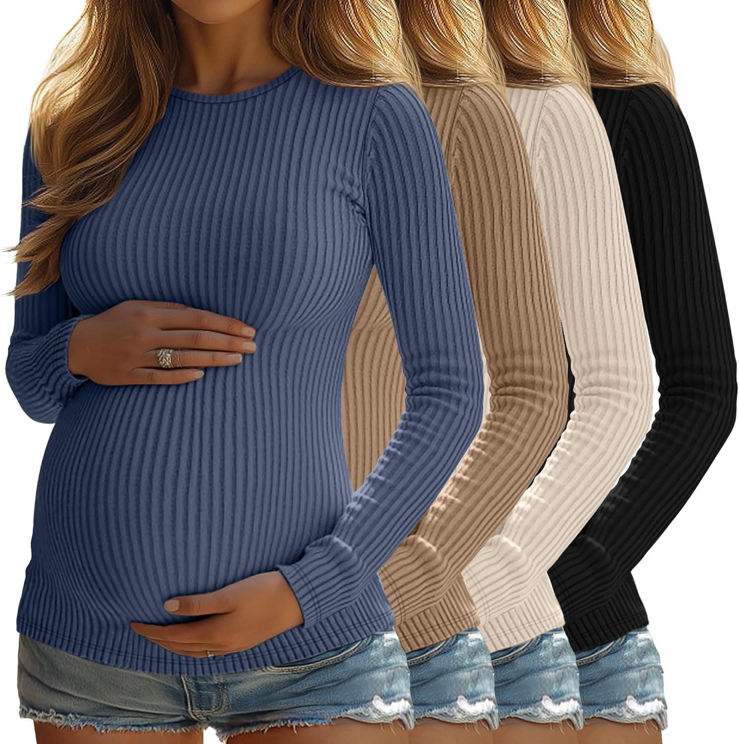 4 Pack Womens Maternity Shirts for Comfortable Pregnancy Wear