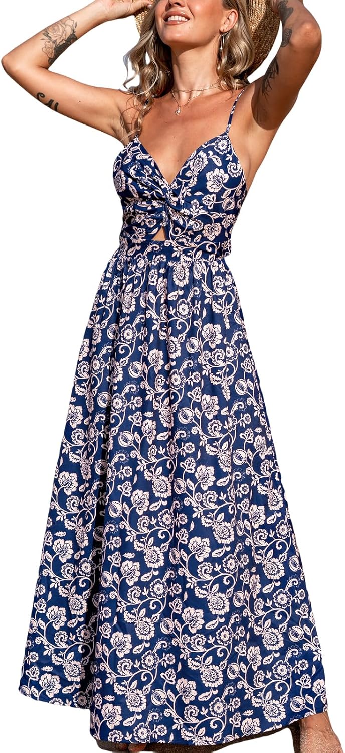CUPSHE Women's Maxi Dress Floral Print Twisted V Neck Sleeveless