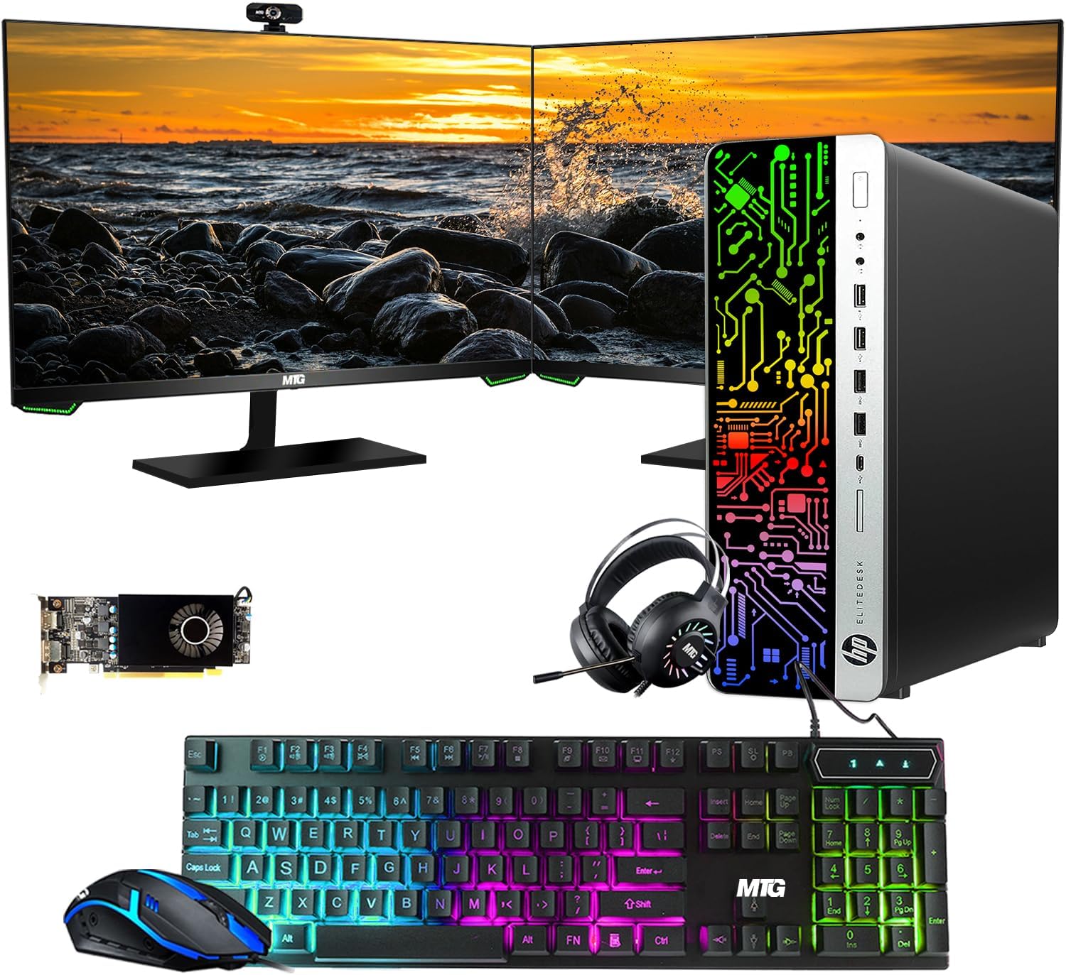 HP G3 RGB Computer PC with Dual 27 Inch Monitor and Webcam