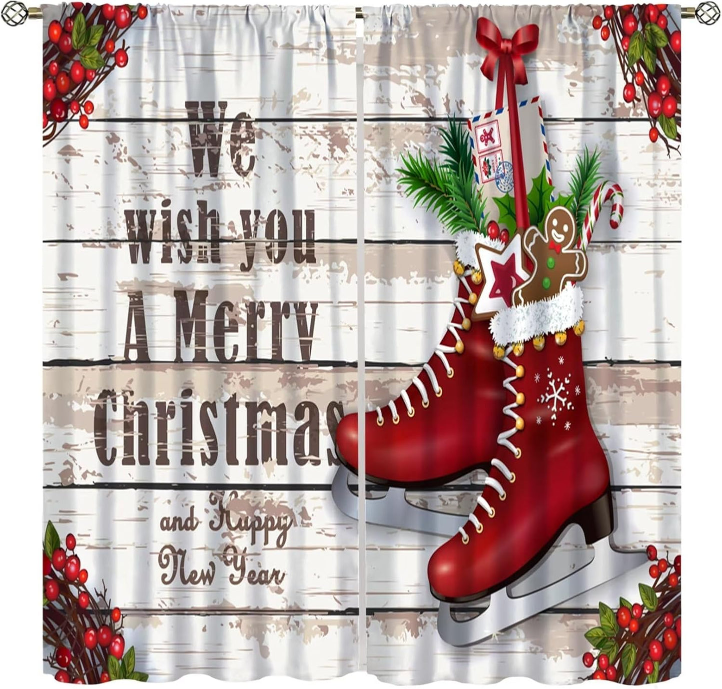 Red Shoes Merry Christmas Curtain Set