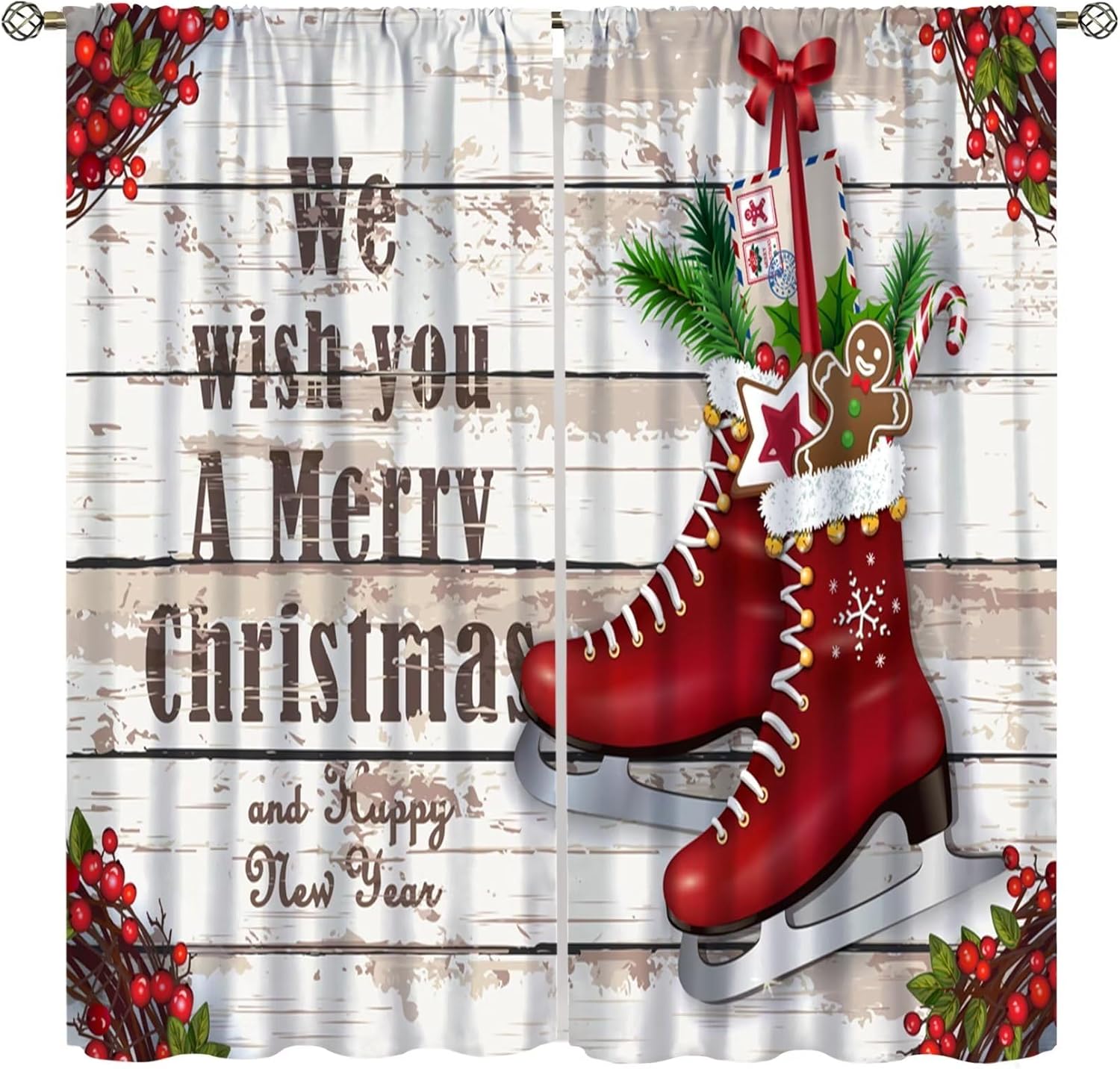 Red Shoes Merry Christmas Curtain Set