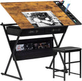 Drafting Table Art Desk Adjustable Tilt Tabletop with Drawers - Rustic