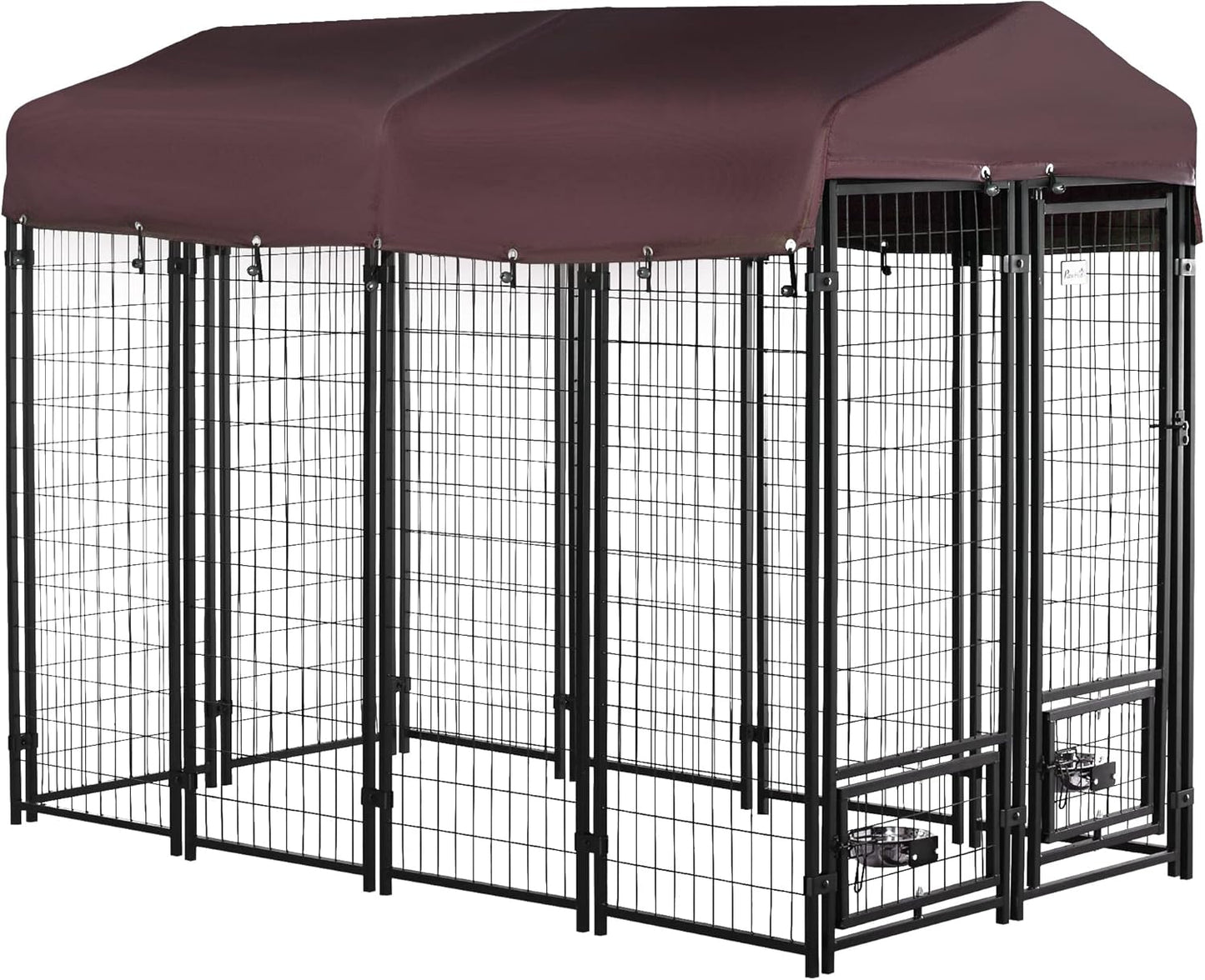 PawHut 8ft x 4ft x 6ft Outdoor Dog Kennel with Rotating Bowls