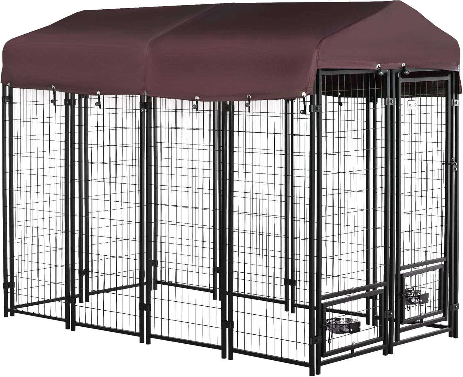 PawHut 8ft x 4ft x 6ft Outdoor Dog Kennel with Rotating Bowls