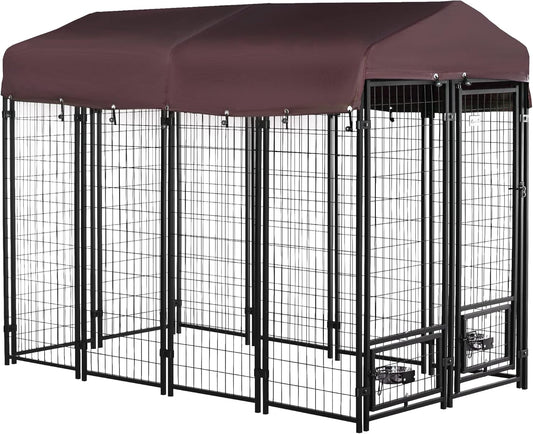 PawHut 8ft x 4ft x 6ft Outdoor Dog Kennel with Rotating Bowls