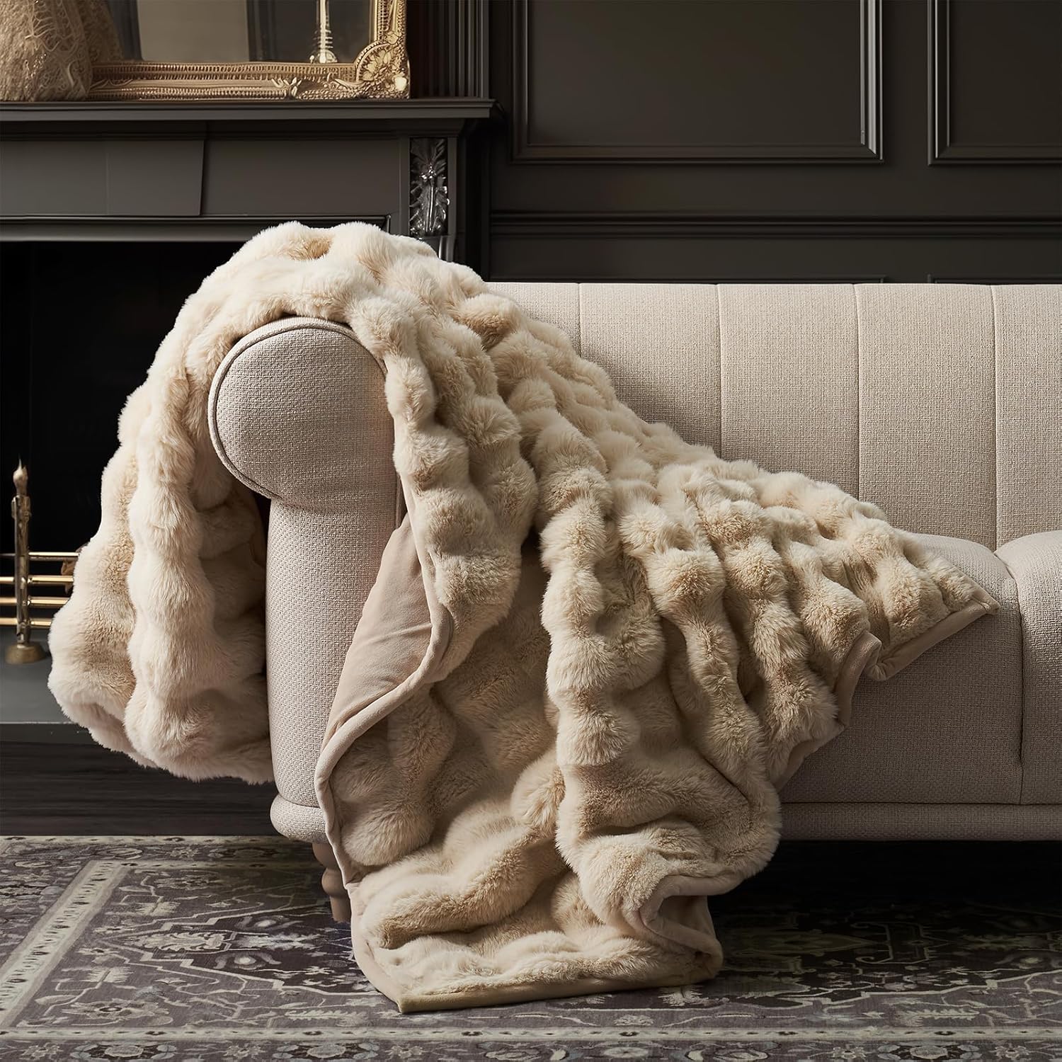 EverGrace Ultra Soft Luxury Faux Rabbit Fur Throw Blanket