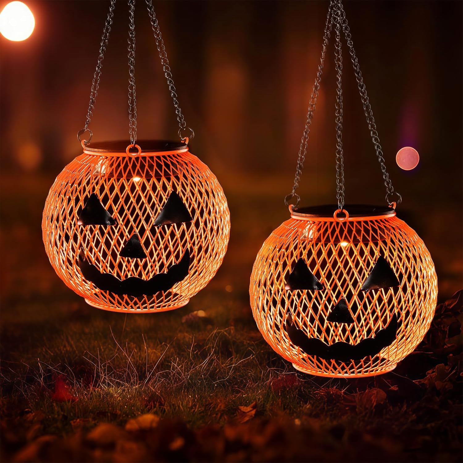 2 Pack Solar Powered Pumpkin Lanterns for Halloween Decor