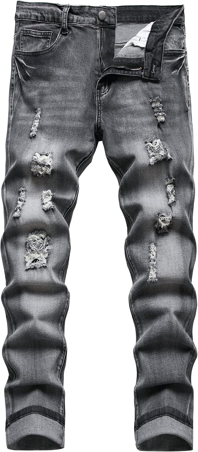 QIMYUM Mens Ripped Jeans for Comfort and Style in Denim
