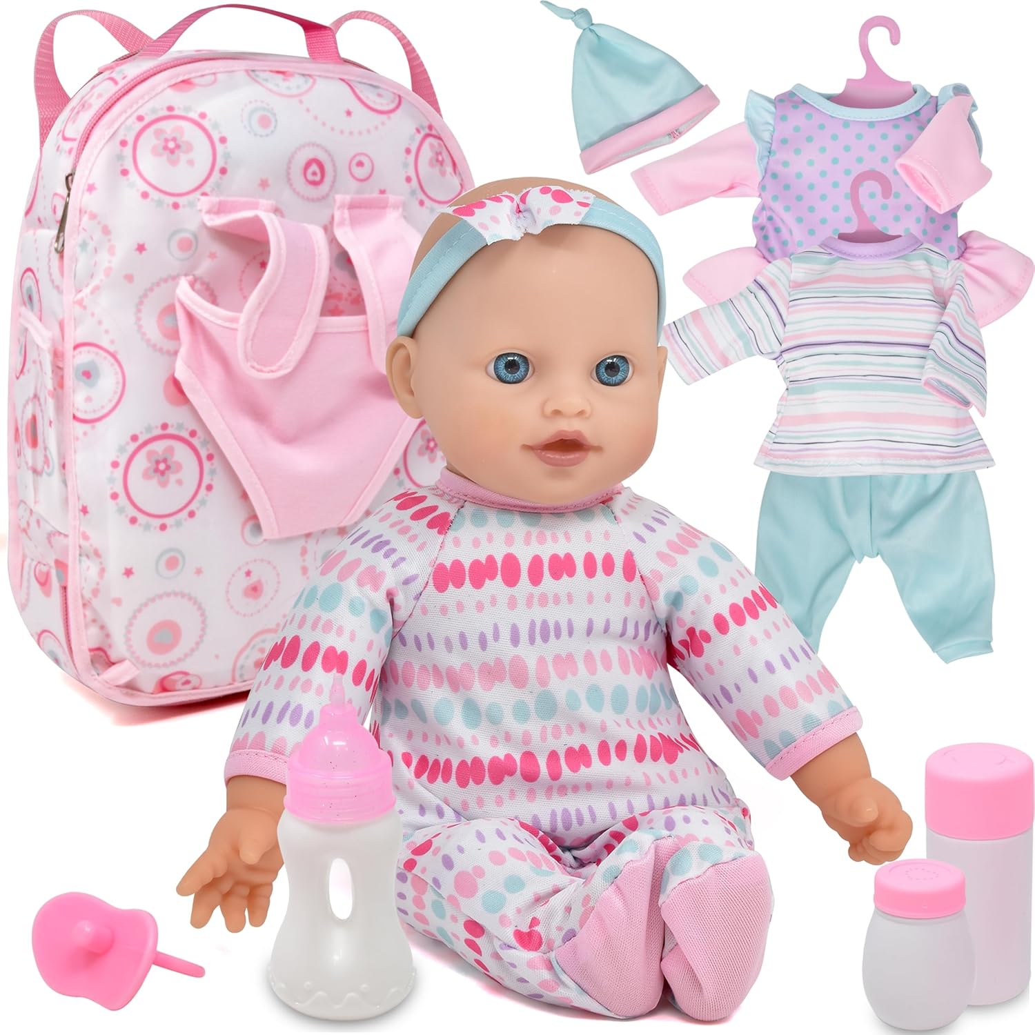 12 Soft Body Baby Doll Set in Backpack Carrier - Perfect Gift!