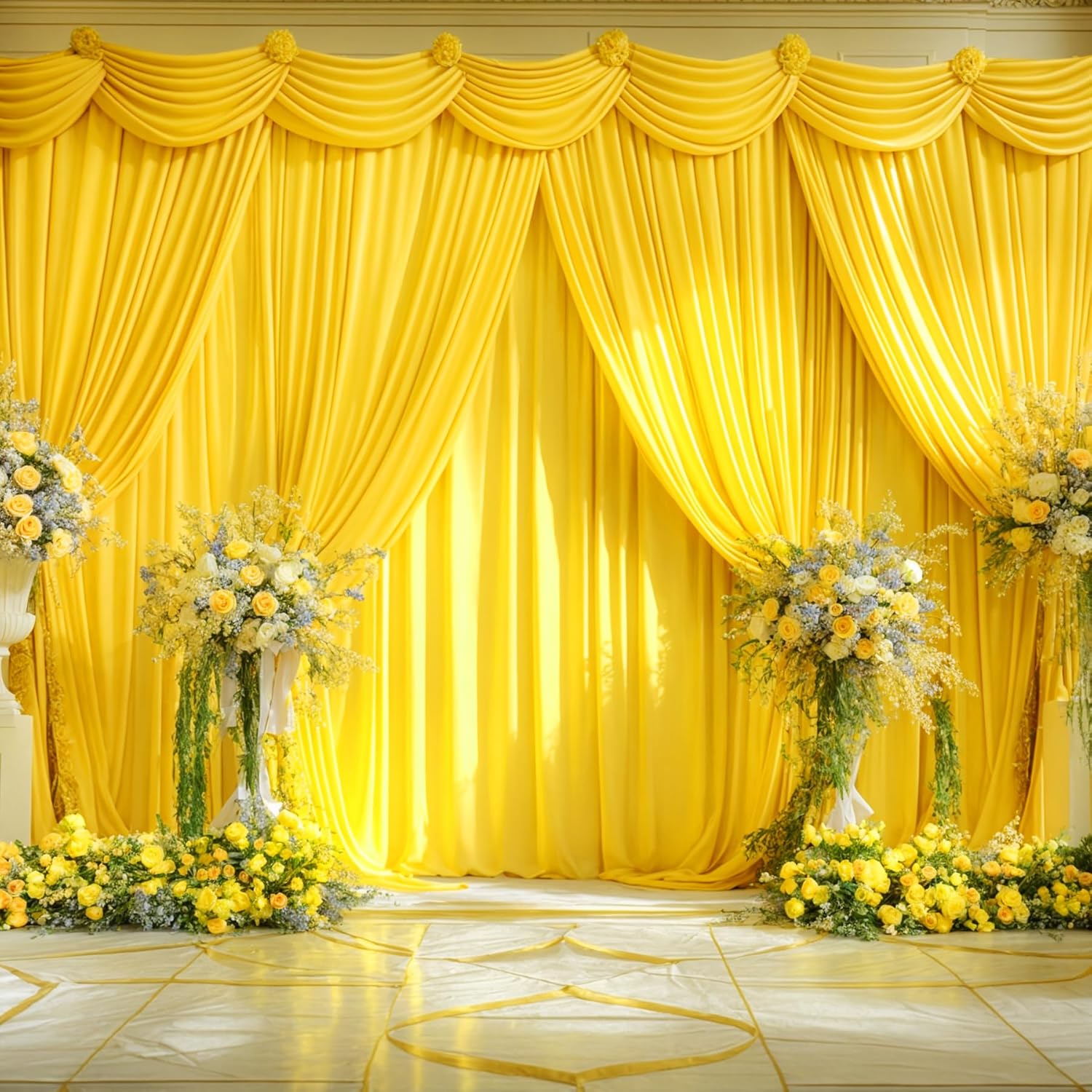 40ft x 10ft Wrinkle Free Yellow Wedding Backdrop Curtains