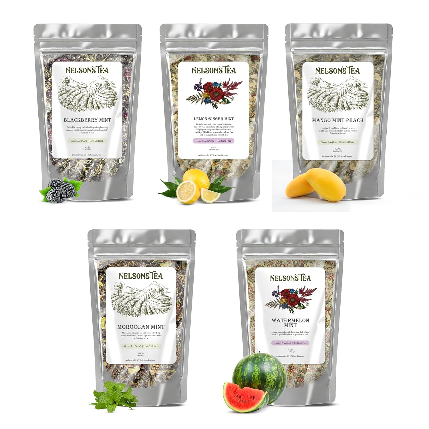 Nelson's Tea Mint Sampler Pack - 5 Unique Loose Leaf Teas