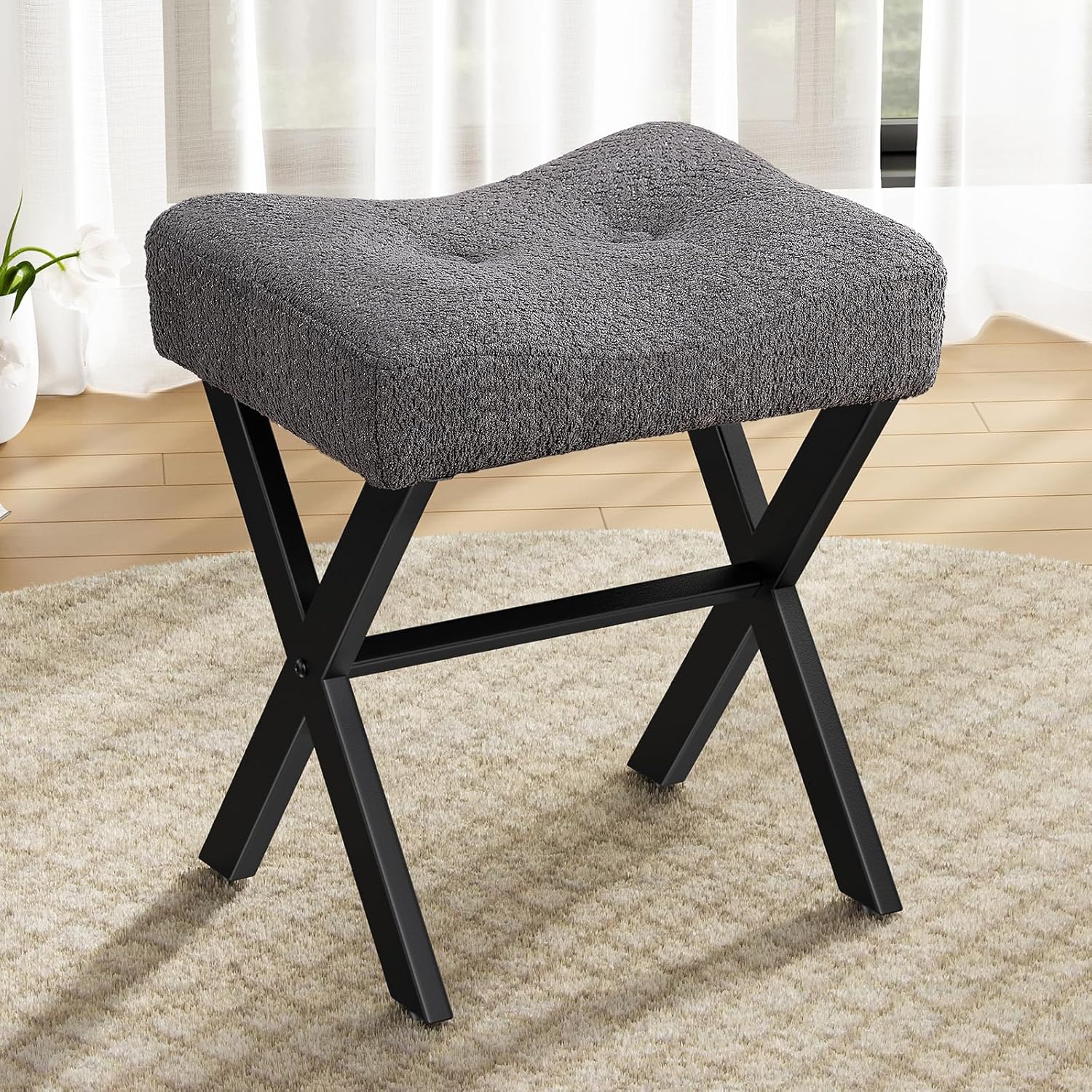18-Inch Vanity Stool Chair with Metal X-Legs for Comfort
