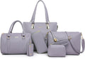 2E-youth 6pc Handbag Set for Women - Purple Designer Satchel Tote