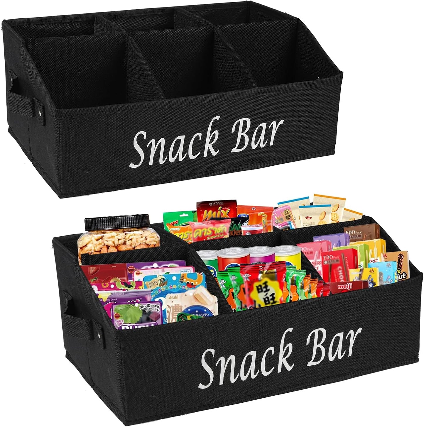 2 Pack Snack Organizer for Countertop with 6 Compartments