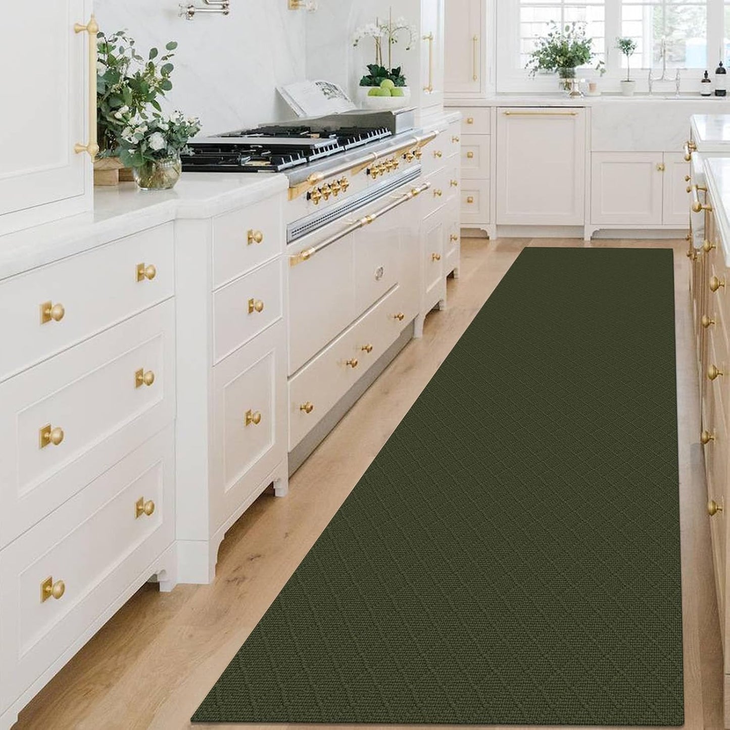 KOZYFLY Long Runner Rug 3x14 Ft Washable Non Slip Dark Green