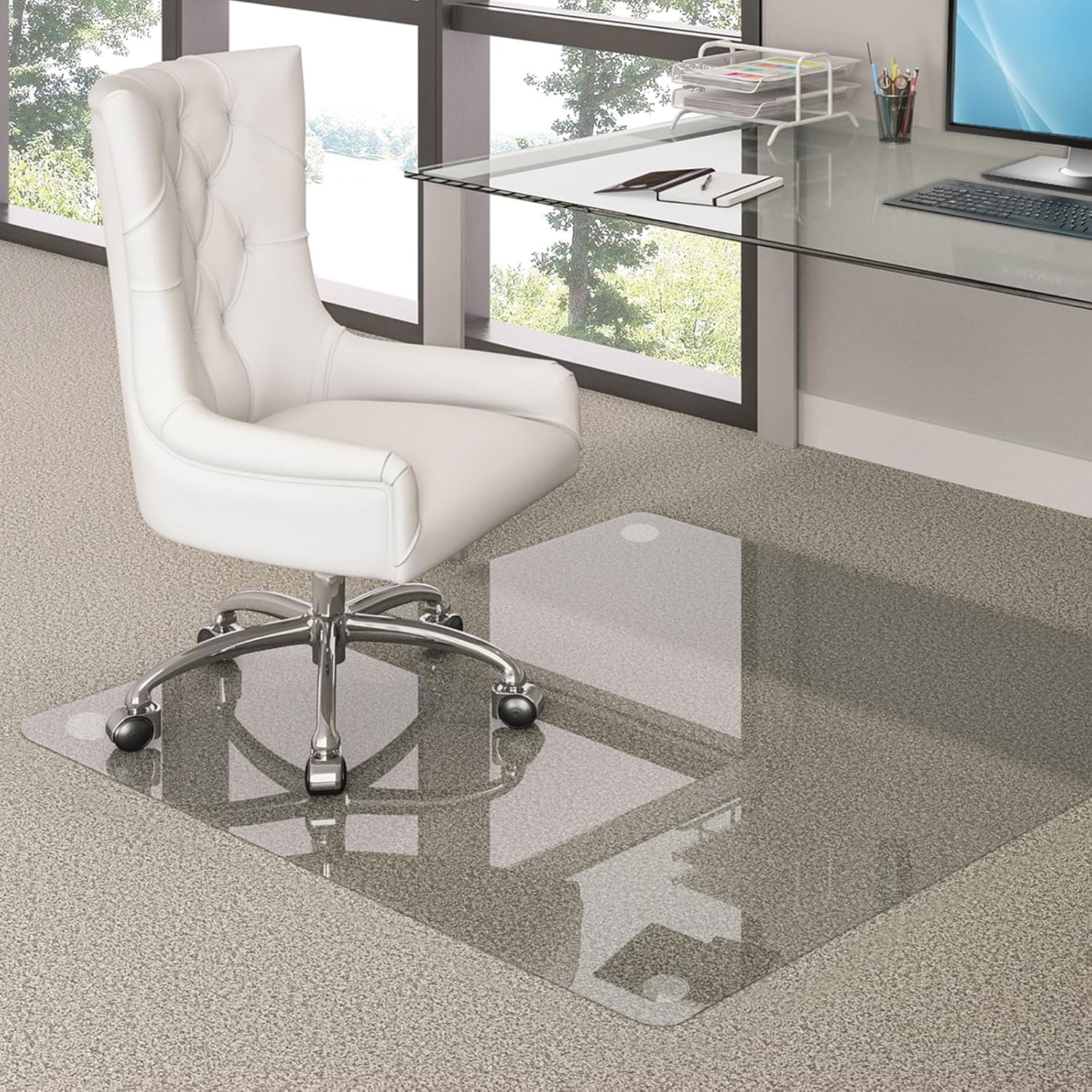 48x31 Tempered Glass Chair Mat for Office Floors and Carpets