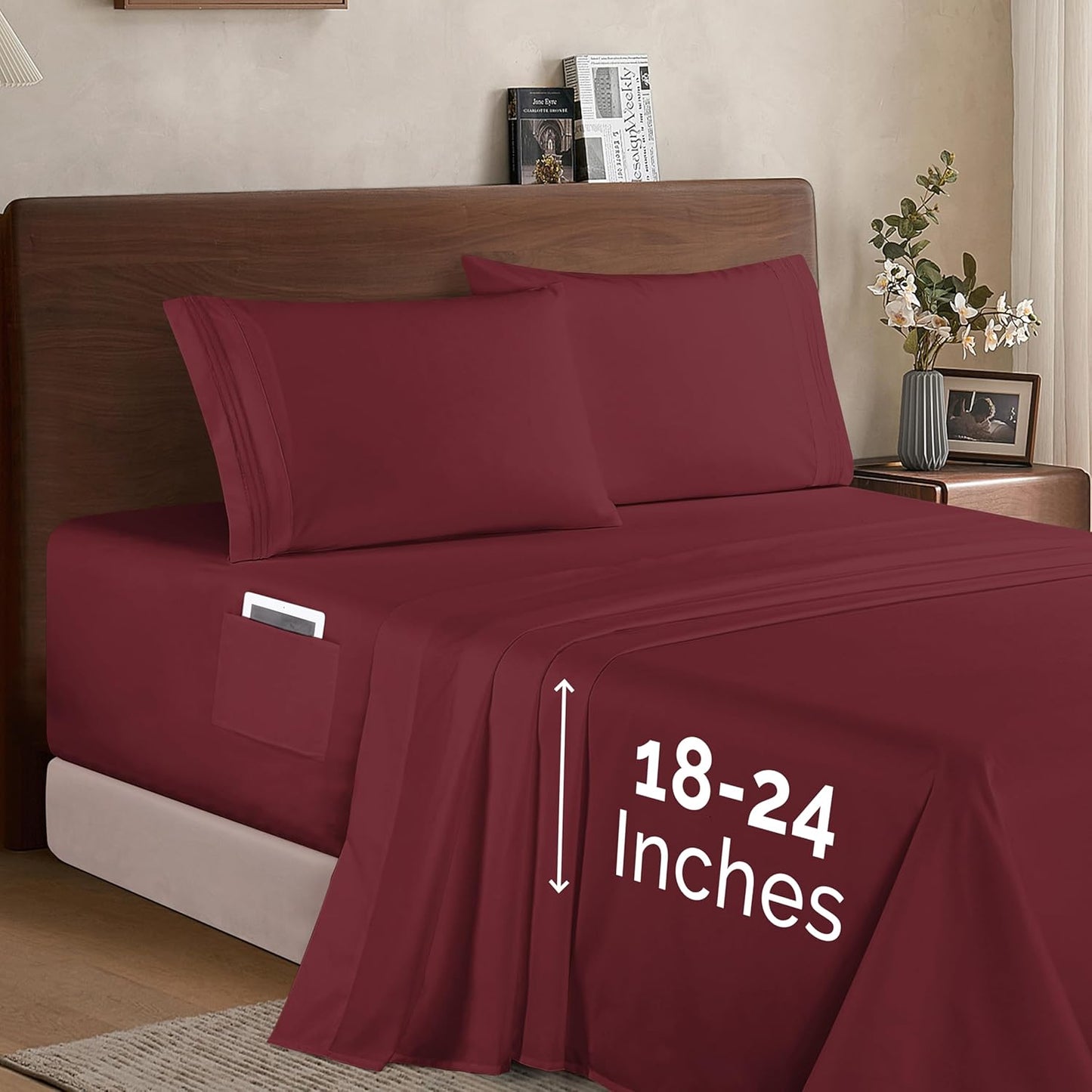 Elegant Comfort Luxury Microfiber 4-Piece Sheet Set in Burgundy