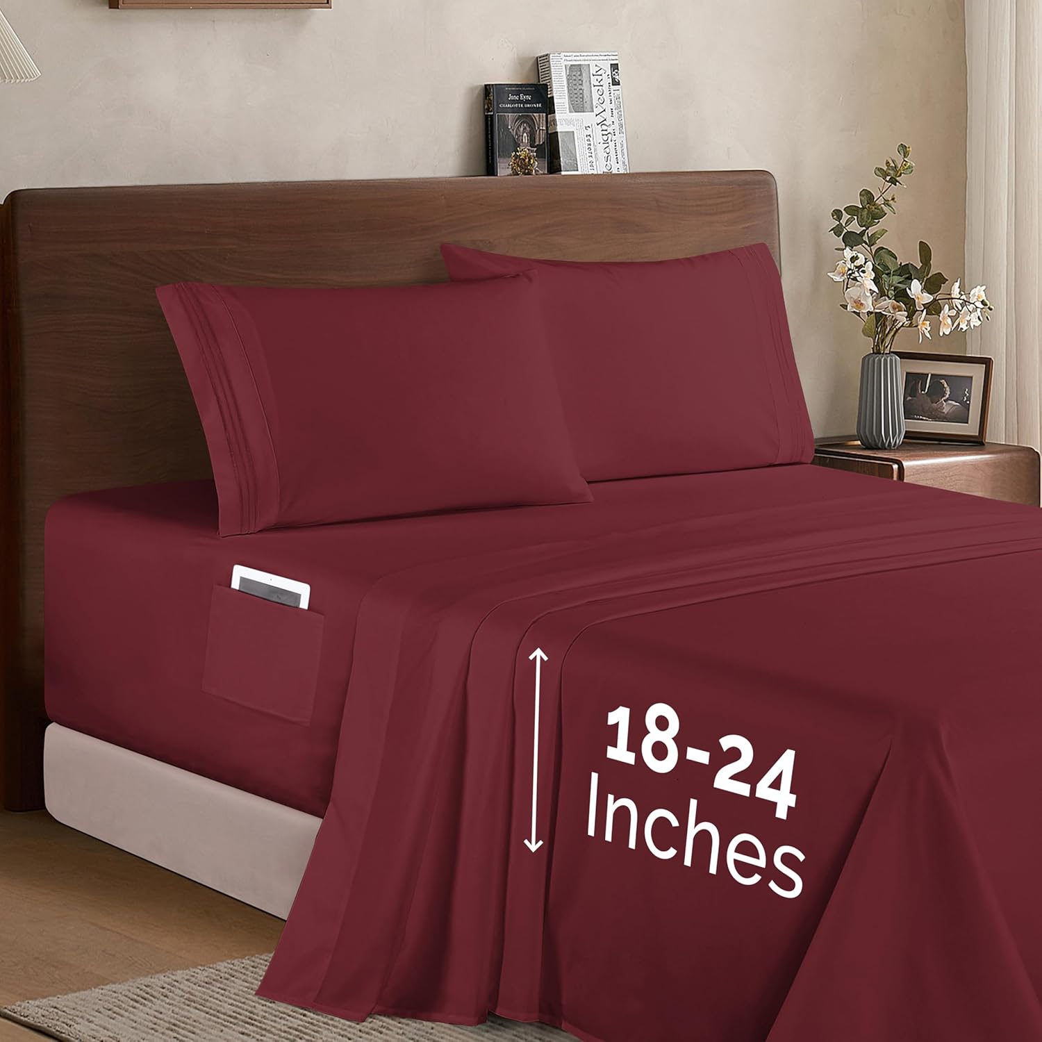 Elegant Comfort Luxury Microfiber 4-Piece Sheet Set in Burgundy