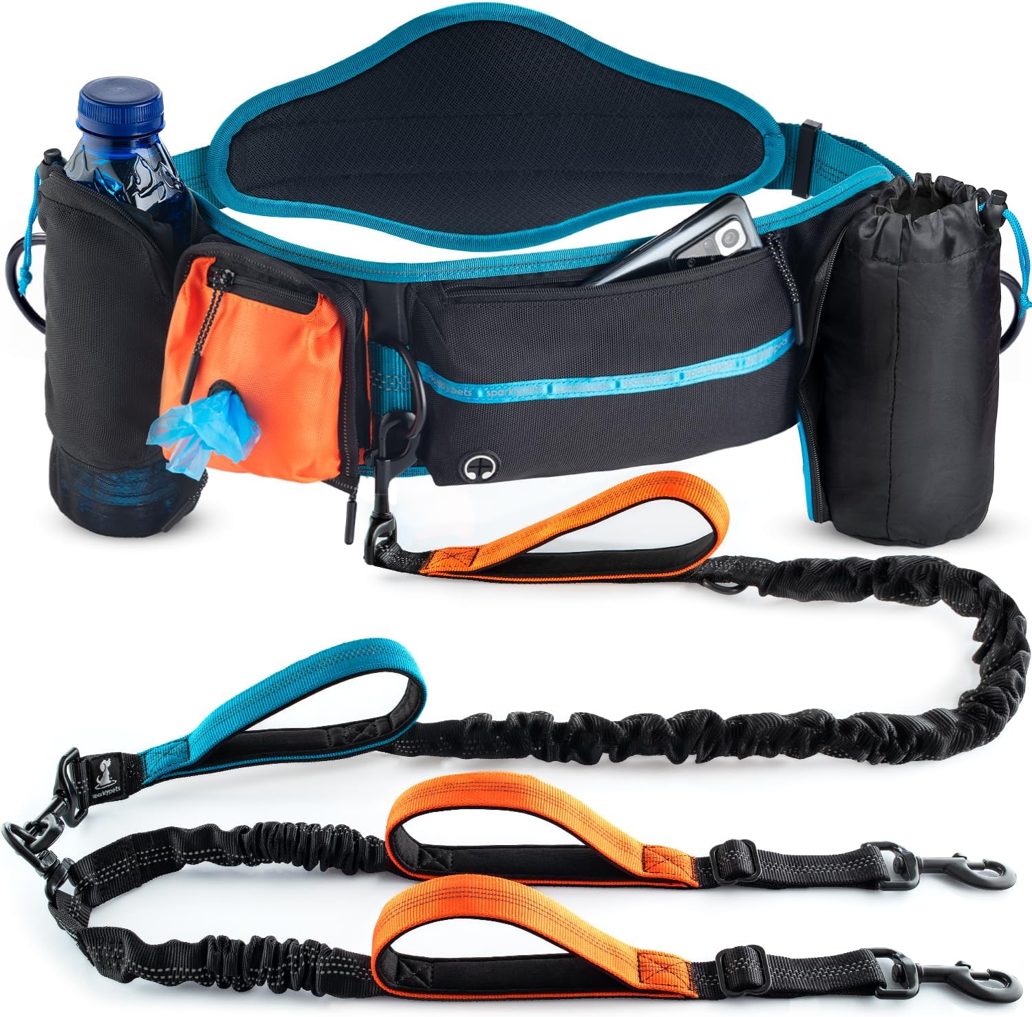 SparklyPets Double Bungee Waist Dog Leash for 2 Dogs Comfort