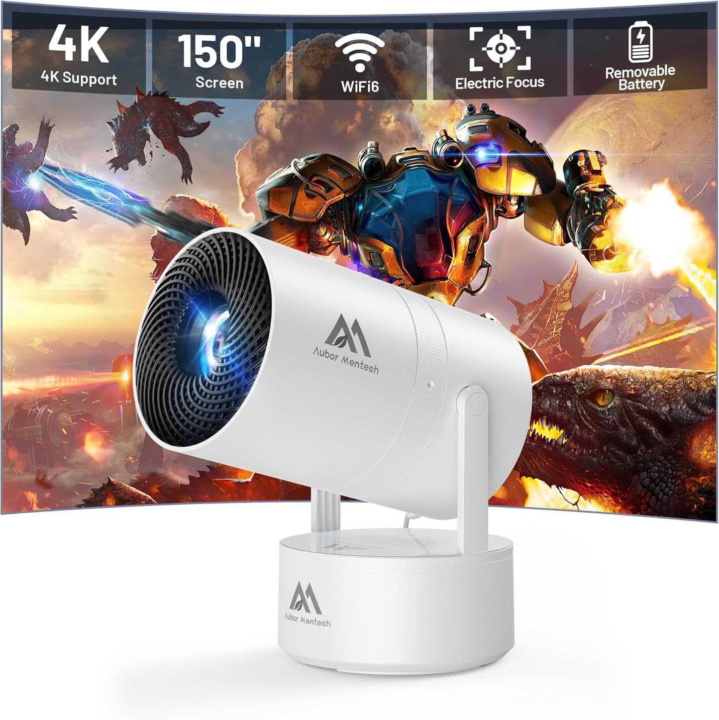 Portable Smart Projector: Built-in Battery, 4K Supported, Wifi, Bluetooth