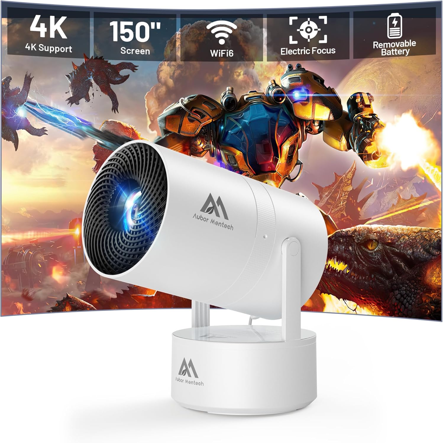 Portable Smart Projector: Built-in Battery, 4K Supported, Wifi, Bluetooth