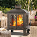 45 in H31 in Metal Chiminea Fire Pit with Grill - 2in1 Bonfire & BBQ