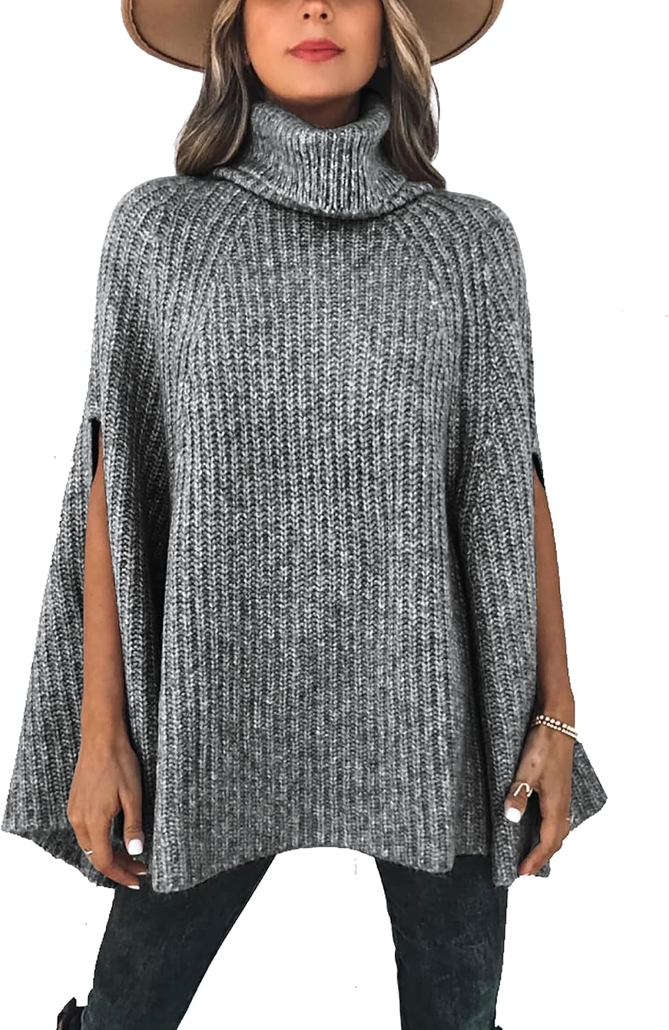KIRUNDO Women's Turtleneck Poncho Sweater for Fall 2025 Fashion