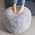 Grey Faux Fur Round Pouf Ottoman 20 x 15 in - Fluffy Footstool