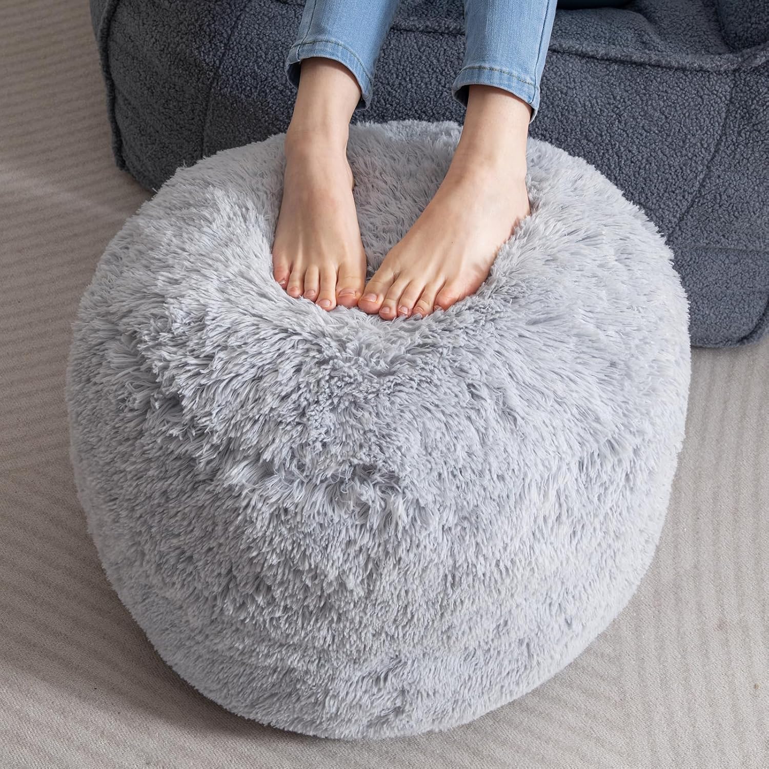 HIGOGOGO Round Stuffed Pouf Ottoman for Stylish Home Decor