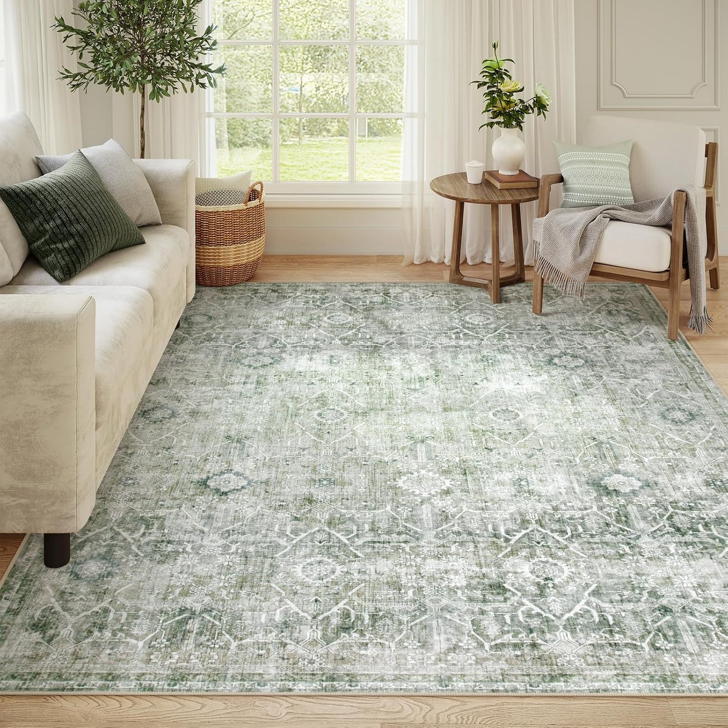 Collive Washable Area Rug 8x10 - Vintage Green Design