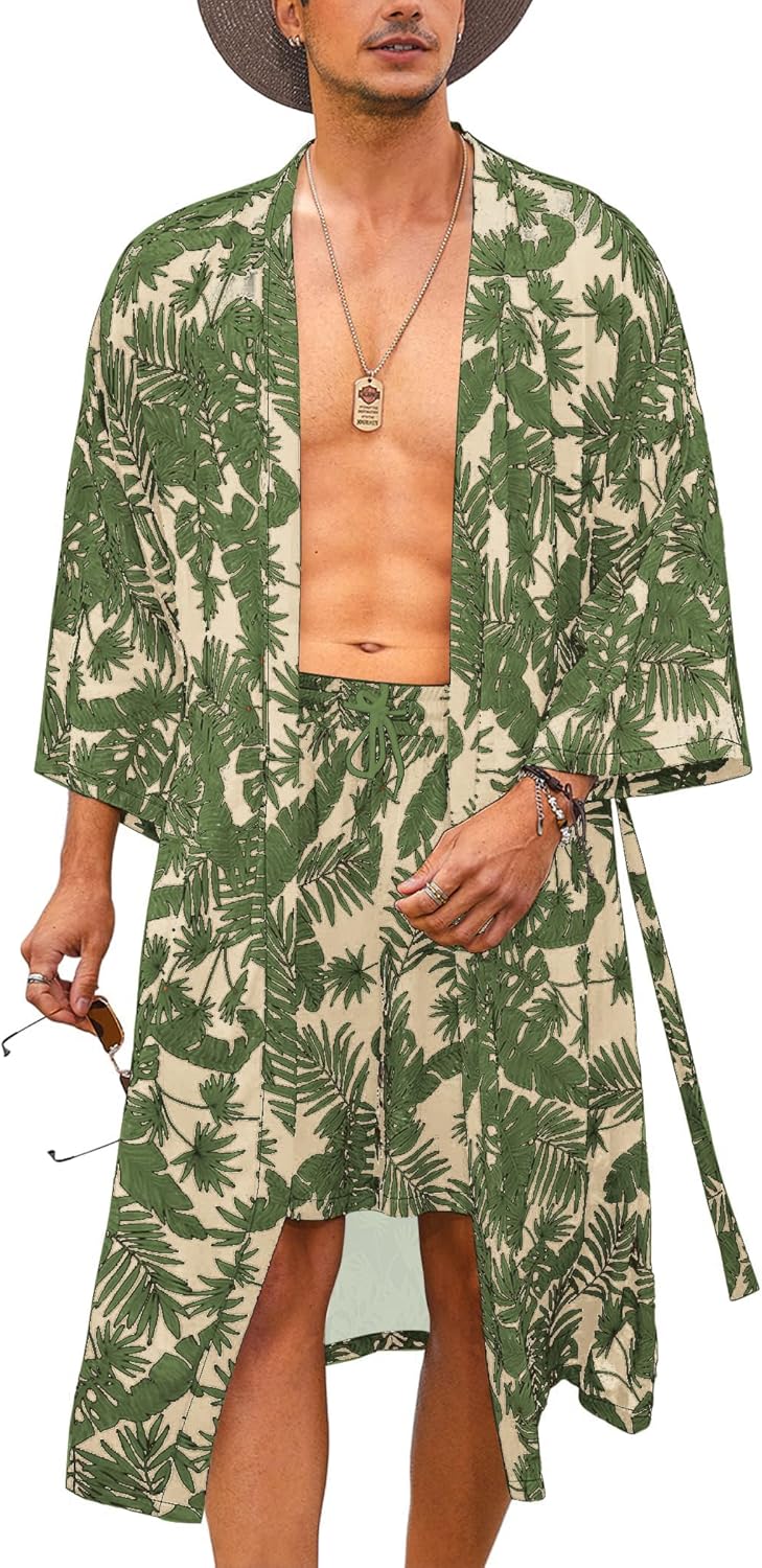 Lightweight 2 Piece Kimono Robe with Shorts for Men