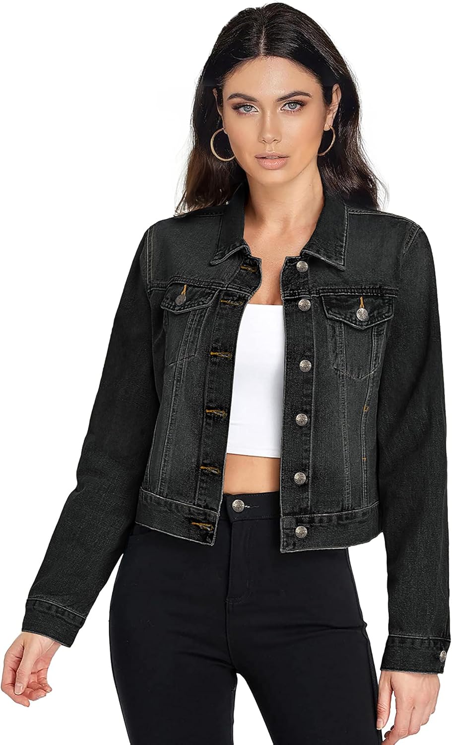 Hybrid & Company Women's Long Sleeve Denim Jacket with Pockets