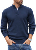 Men's Quarter Button Mock Neck Sweater - Lightweight Waffle Henley in