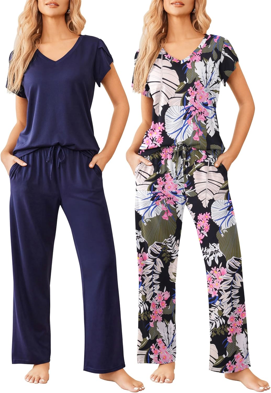 Ekouaer 2 Pack Womens Pajamas Short Sleeve Sleepwear Sets