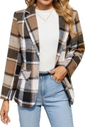 ELLEVEN Women's Lapel Collar Plaid Boyfriend Blazer - Houndstooth