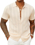 Mens Knit Button Down Shirt Casual Textured Polo - Lightweight Beach