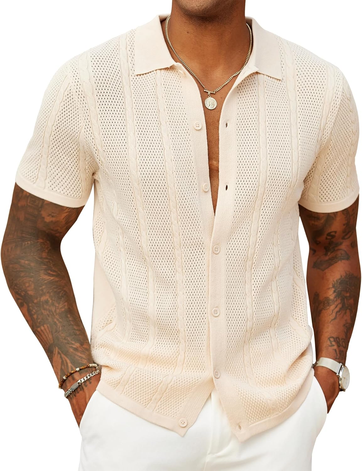 COOFANDY Mens Knit Button Down Shirts for Summer Style